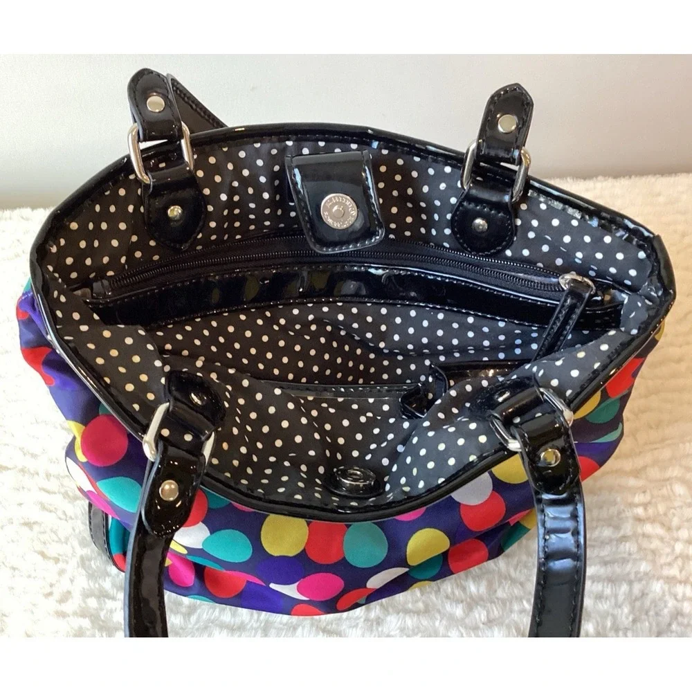 LULU By LULU GUINESS Purse Blue Pink Gray Polka Dot Satchel Shoulder Bag Patent